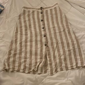 H&M linen vertical striped midi skirt, size 8!